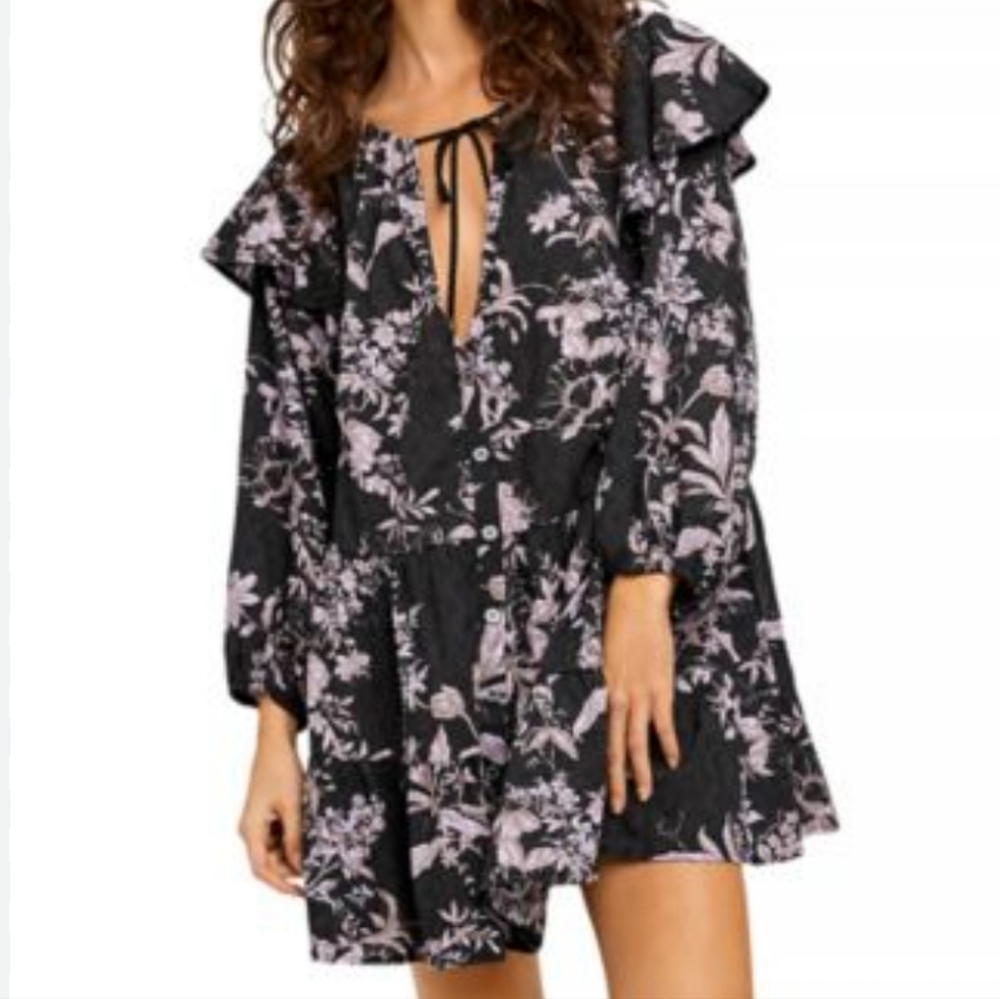 Free People Sunbaked 100% Cotton Swing Oversized Boho Floral Dress Size XS/TP